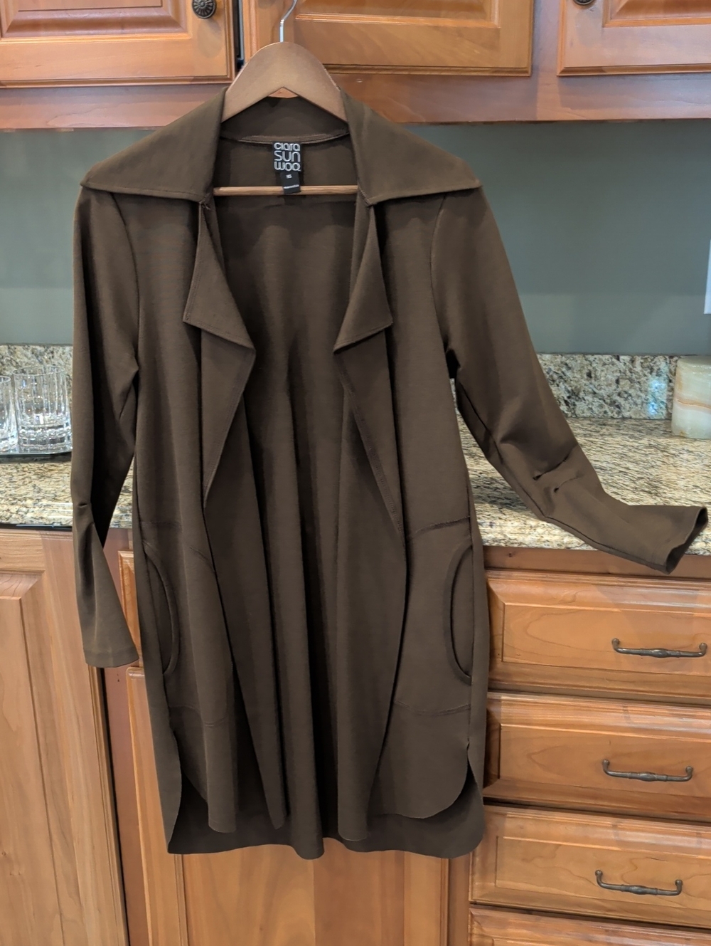 CLARA SUNWOO Brown Open-Front Lightweight Trench Jacket